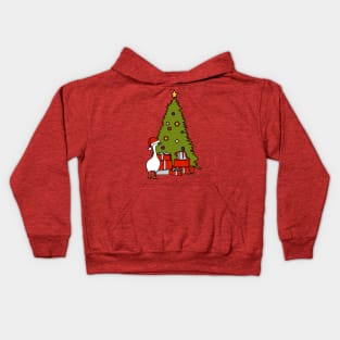 Goose with Stolen Santa Hat by Christmas Tree Kids Hoodie